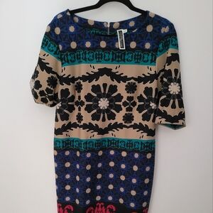 Midi dress tan blue green